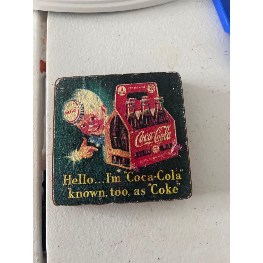 Vintage Coca-Cola Sprite Boy Wooden Coaster Plaque Advertising Memorabilia